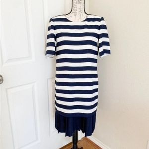 Liz Claiborne Blue Striped Midi Dress Pleated Size 6 Vintage Light Academia